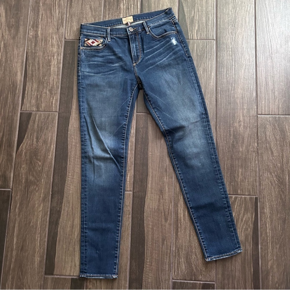 DRIFTWOOD Marilyn Aztec Embroidered Skinny Jeans Dark Wash Sz 28